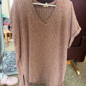 White Crow Ribbed V-Neck Tunic - Brown